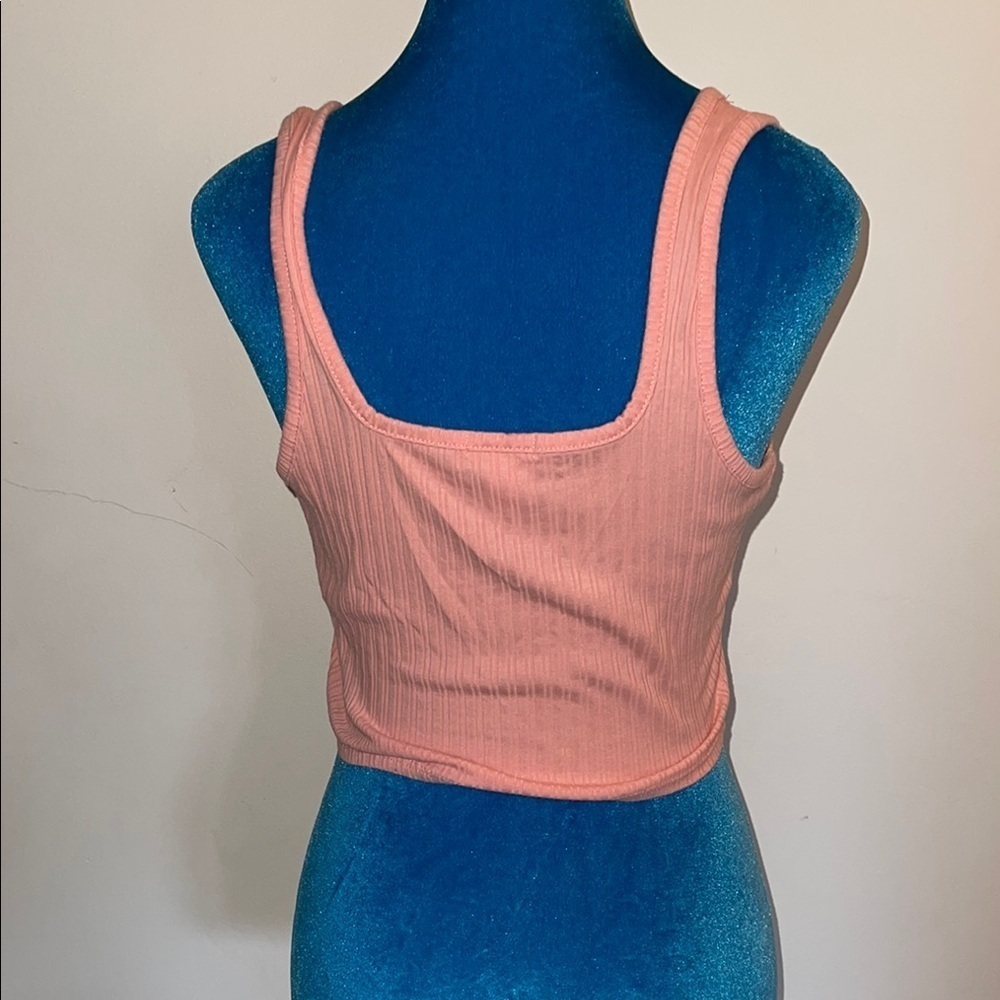 Pink Ribbed Button-Front Crop Top Bozzolo - Picture 3 of 5